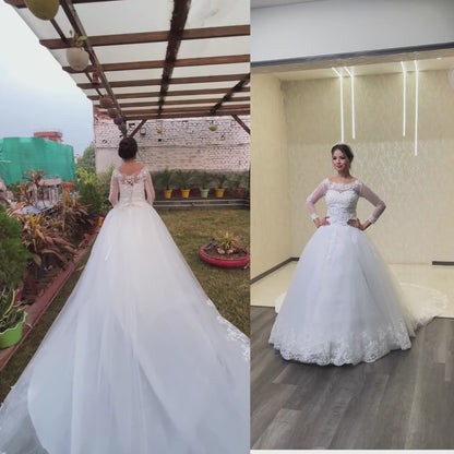 GownLink Luxury Bridal Train Gown for Women White Christian Church Wedding Dress GLGF042T