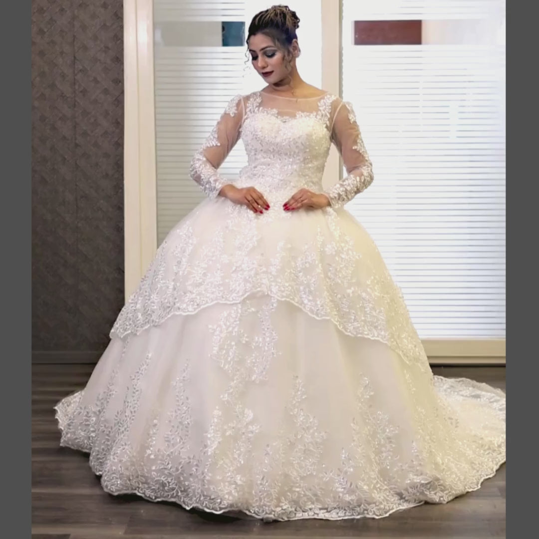 White Catholic Wedding train gown in Hyderabad