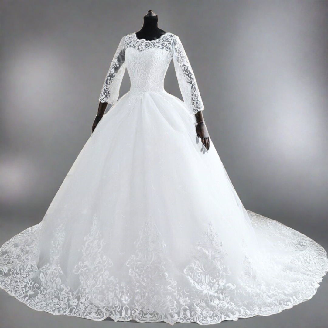 white train gown video with lace 