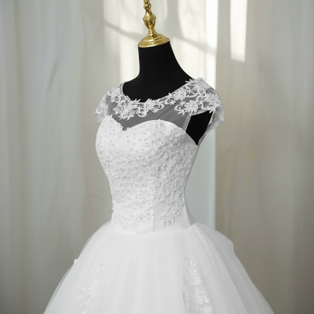 Church setting view of White Ball Gown — GownLink GLGF042B