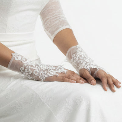 Close-up of pearl or crystal detail on Bridal Gloves — GownLink GL-WOMEN