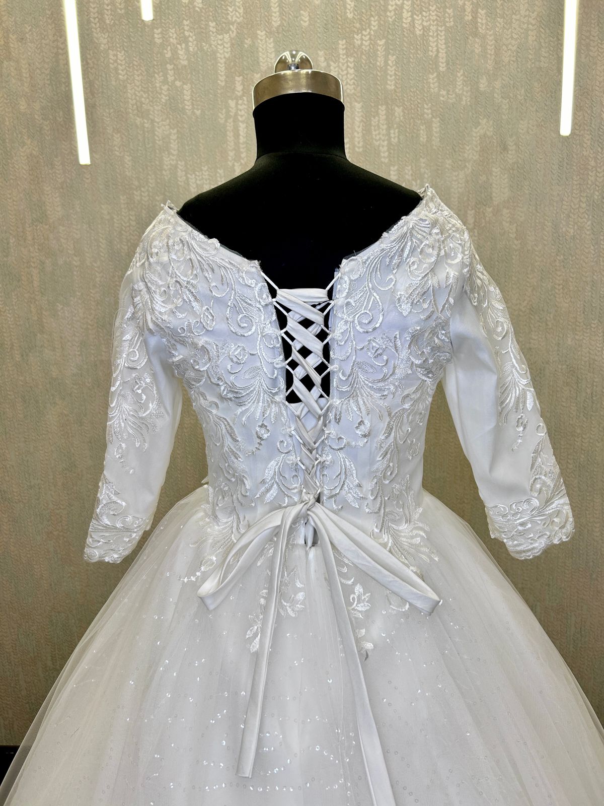 GownLink's Traditional White Wedding Ball Gown for the Christian Bride Who Wants to Honor Her Faith GLGF051B With Covered Transparent  Area