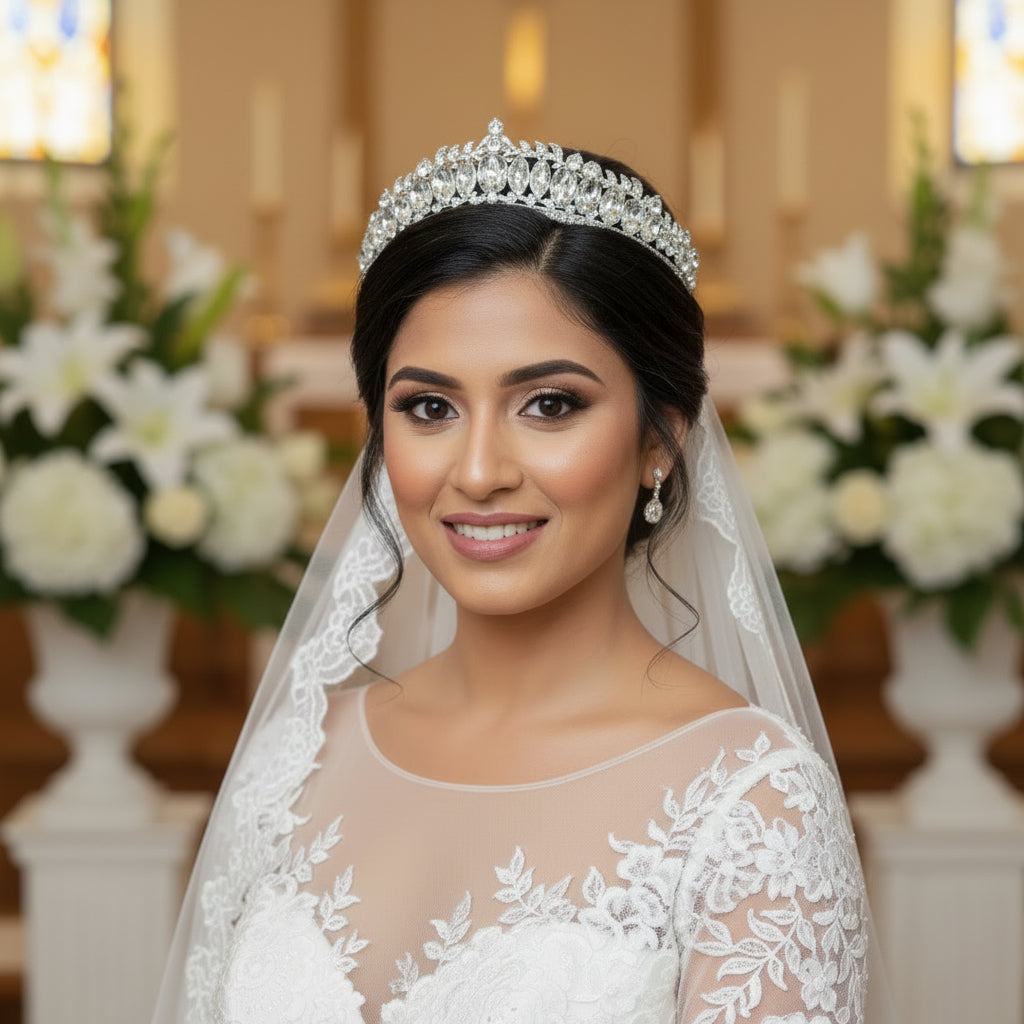 GownLink Bridal Crown With a touch of Blue Stones GLAC0111