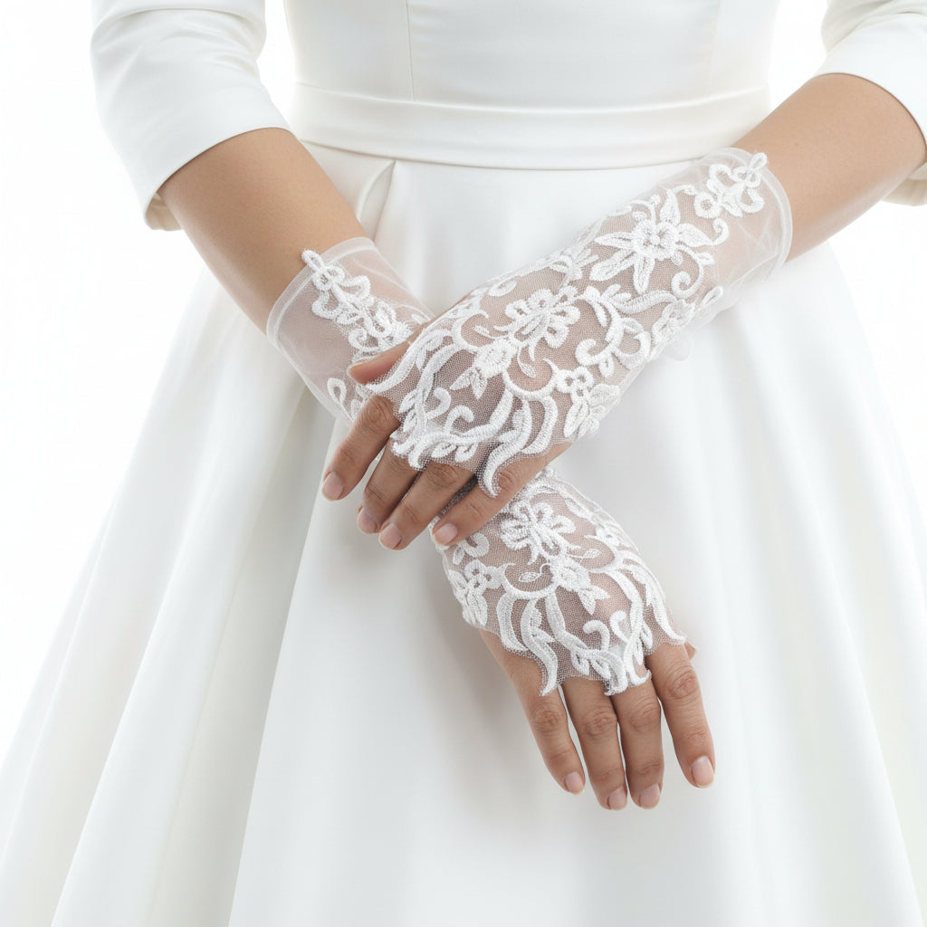 Front view of Bridal Gloves on hands — GownLink GL-WOMEN