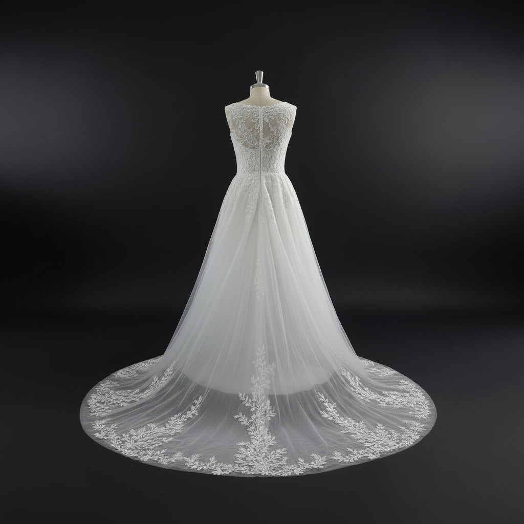 GownLink White Wedding A Line Trail Gown GLGA800T