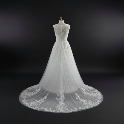 GownLink White Wedding A Line Trail Gown GLGA800T