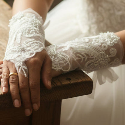 Side view of Bridal Gloves showing fit and length — GownLink G24