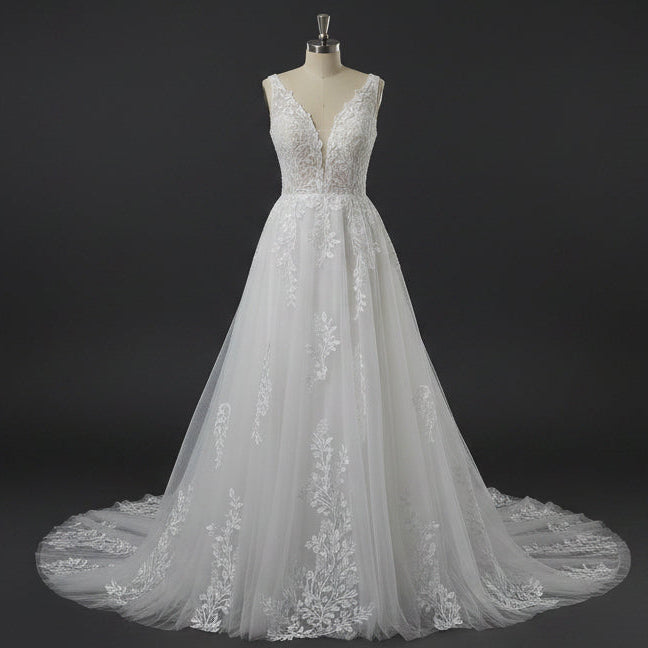 GownLink White Wedding A Line Trail Gown GLGA800T