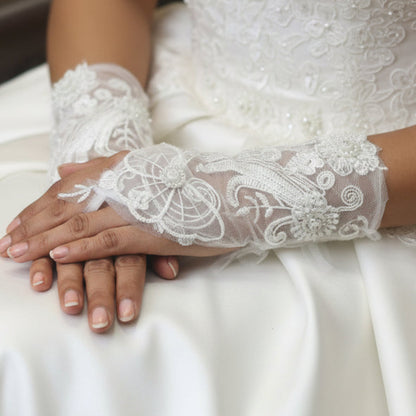 Back view of Bridal Gloves showing full length — GownLink G24