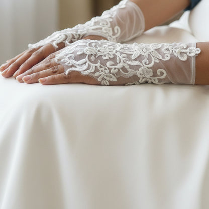 Side view of Bridal Gloves showing fit and length — GownLink GL-WOMEN