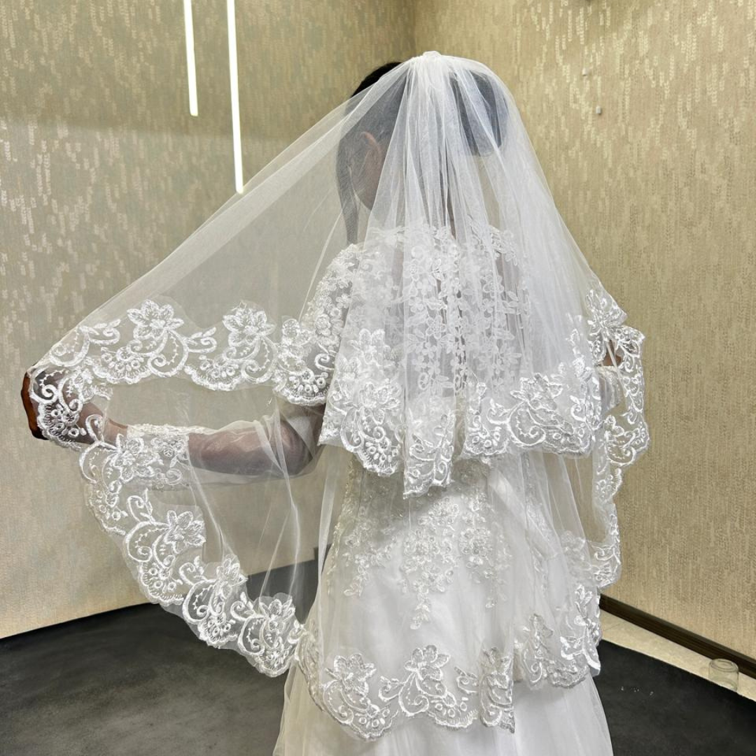 GownLink Bridal short 1.5mtr veil for Christian & Catholic Wedding 2 Tier Veil