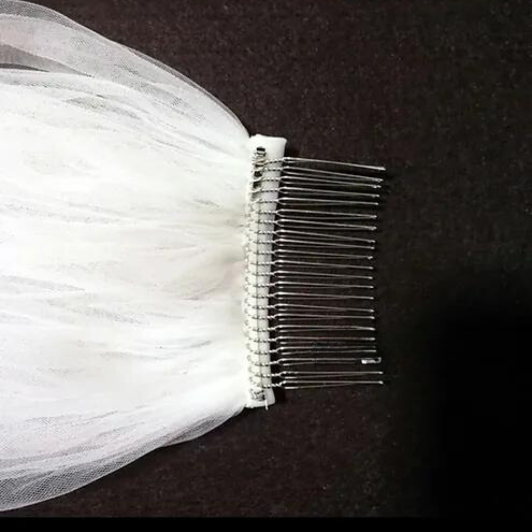 Back view of Cathedral Bridal Veil with Lace showing full length and drape — GownLink CATHEDRAL