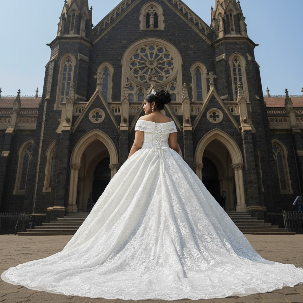 Back view of White Bridal Gown Sparkle with showing train and closure detail — GownLink GLGT1088T