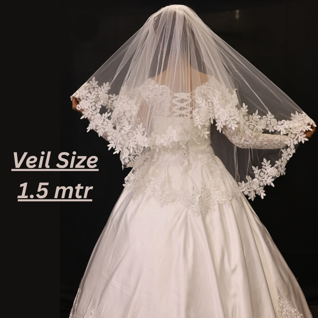 Close-up of lace edge detail on Cathedral Bridal Veil — GownLink GLV13