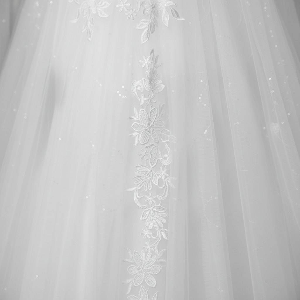 Three-quarter view of White Ball Gown on model — GownLink GLGF042B