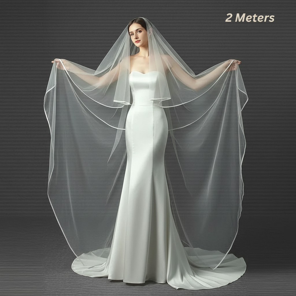 Premium white wedding veil with comb and satin edge by GownLink