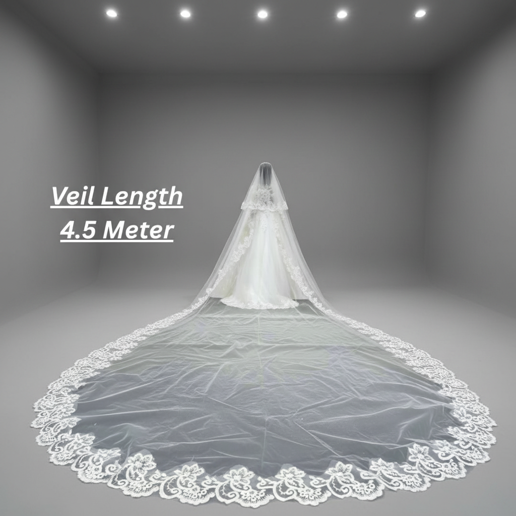 Back view of Long Bridal Veil showing full length and drape — GownLink GLV09
