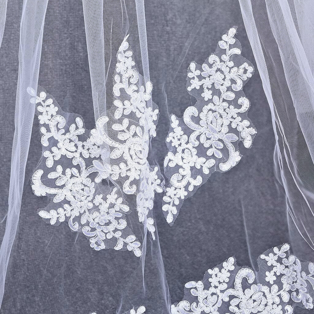 GownLink white wedding veil with front face layer, comb and lightweight bridal tulle