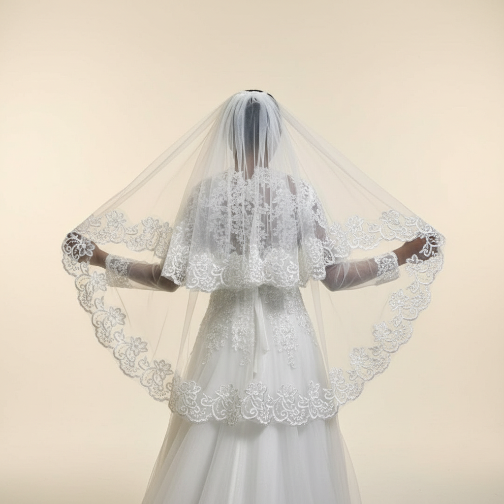 Full spread view of Long Bridal Veil on flat surface — GownLink GLV09