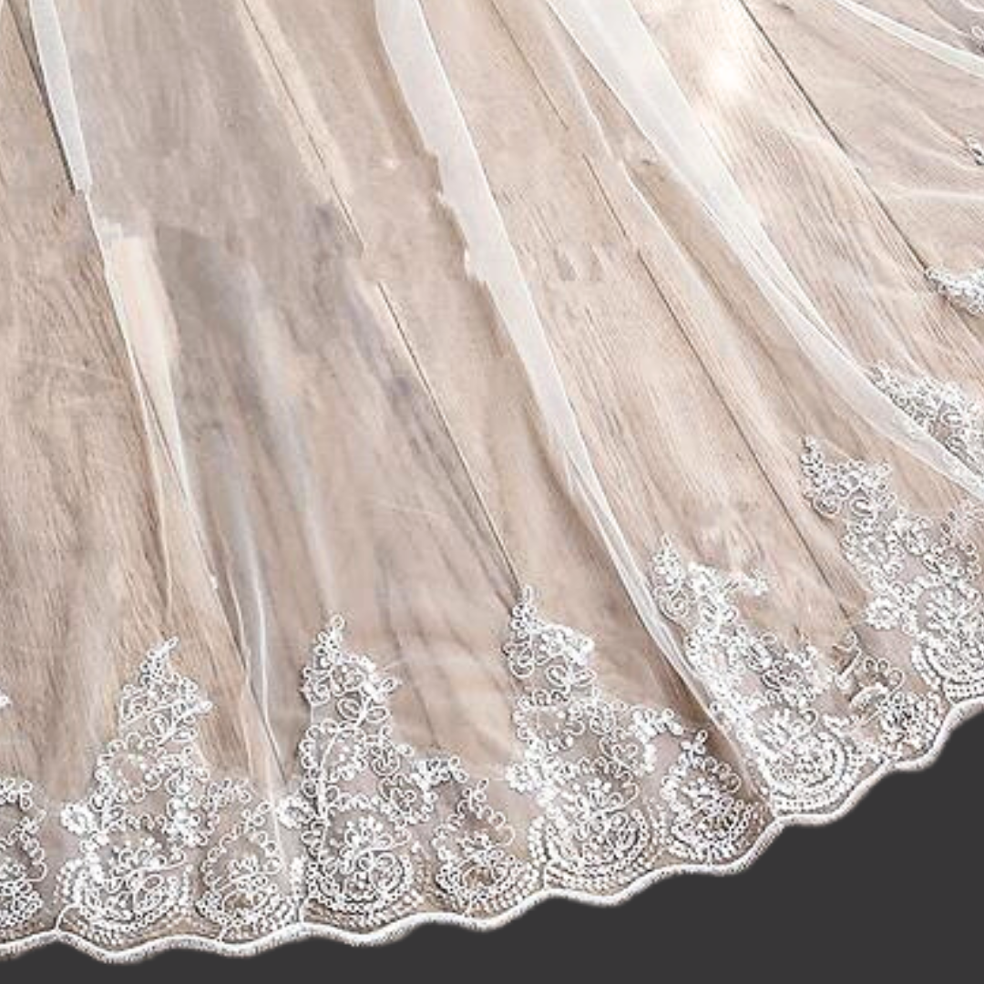 Bridal cathedral veil with scalloped lace border for wedding