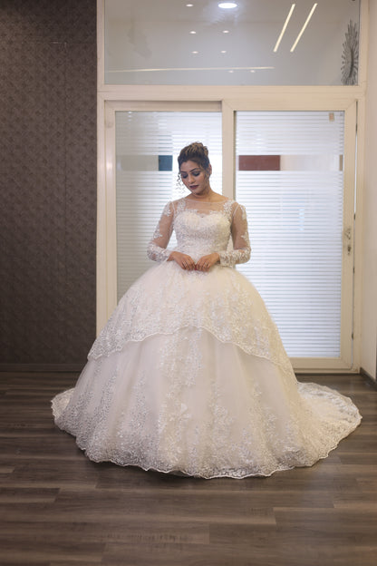 White lace ball gown for Christian brides with intricate embroidery and timeless bridal elegance