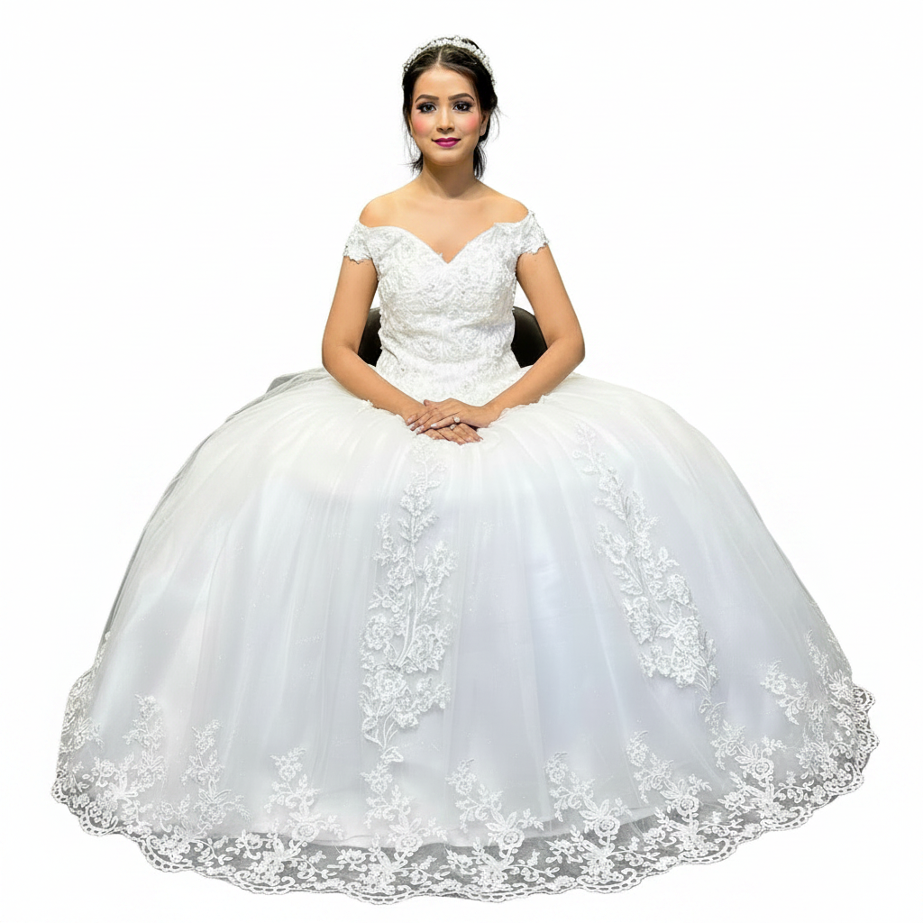 GownLink Luxury White Off Shoulder Wedding Ball Gown for Christian & Catholic Brides, Elegant Princess Bridal Ball Gown – GLGF071B