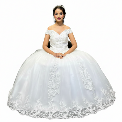 GownLink Luxury White Off Shoulder Wedding Ball Gown for Christian & Catholic Brides, Elegant Princess Bridal Ball Gown – GLGF071B
