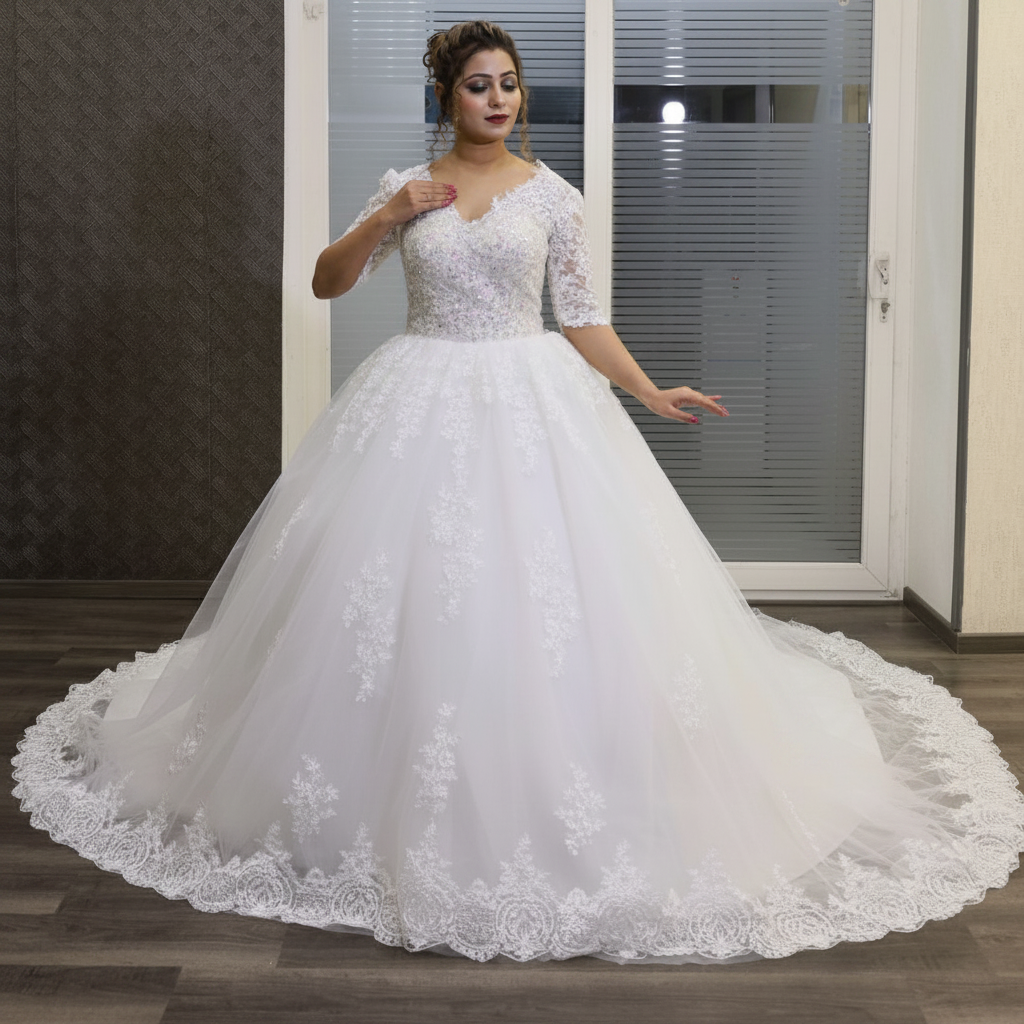 GownLink Catholic Christian Wedding Dress White Long Sleeve Bridal Gown GLFSM477T