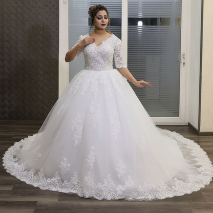 GownLink Catholic Christian Wedding Dress White Long Sleeve Bridal Gown GLFSM477T