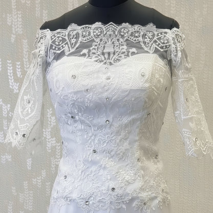 Gownlink Elegant White Mermaid Bridal Wedding Dress with Train for Christian Church Bride GLD-950
