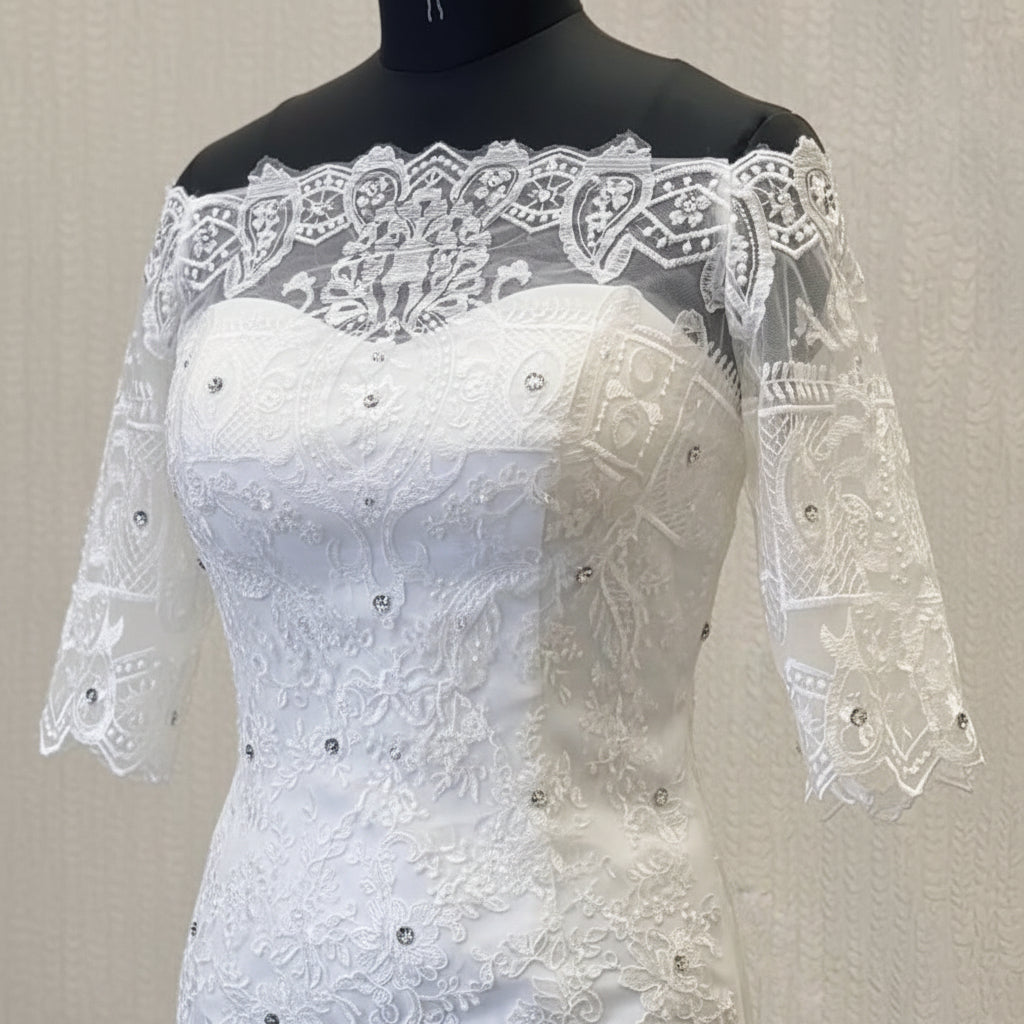Gownlink Elegant White Mermaid Bridal Wedding Dress with Train for Christian Church Bride GLD-950