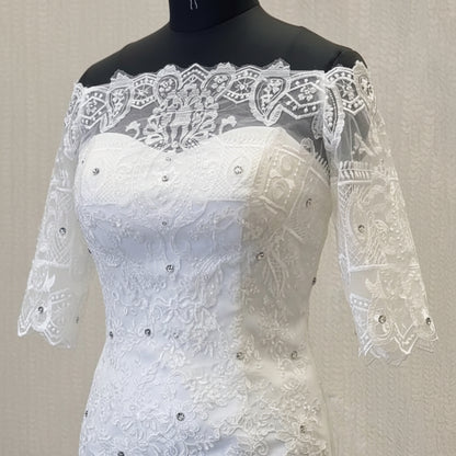 Gownlink Elegant White Mermaid Bridal Wedding Dress with Train for Christian Church Bride GLD-950