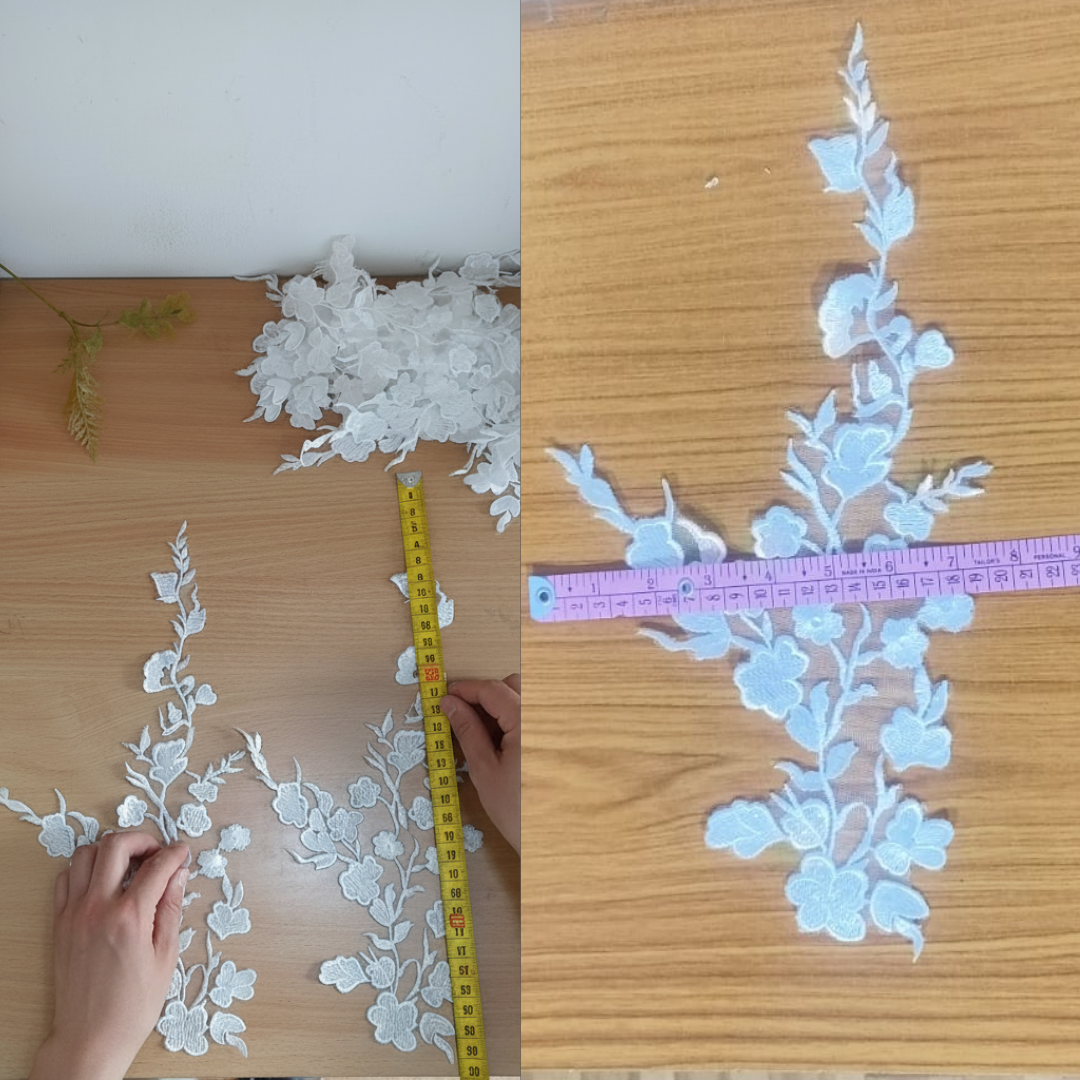 white bridal patch with flowers wedding dress in Banaras