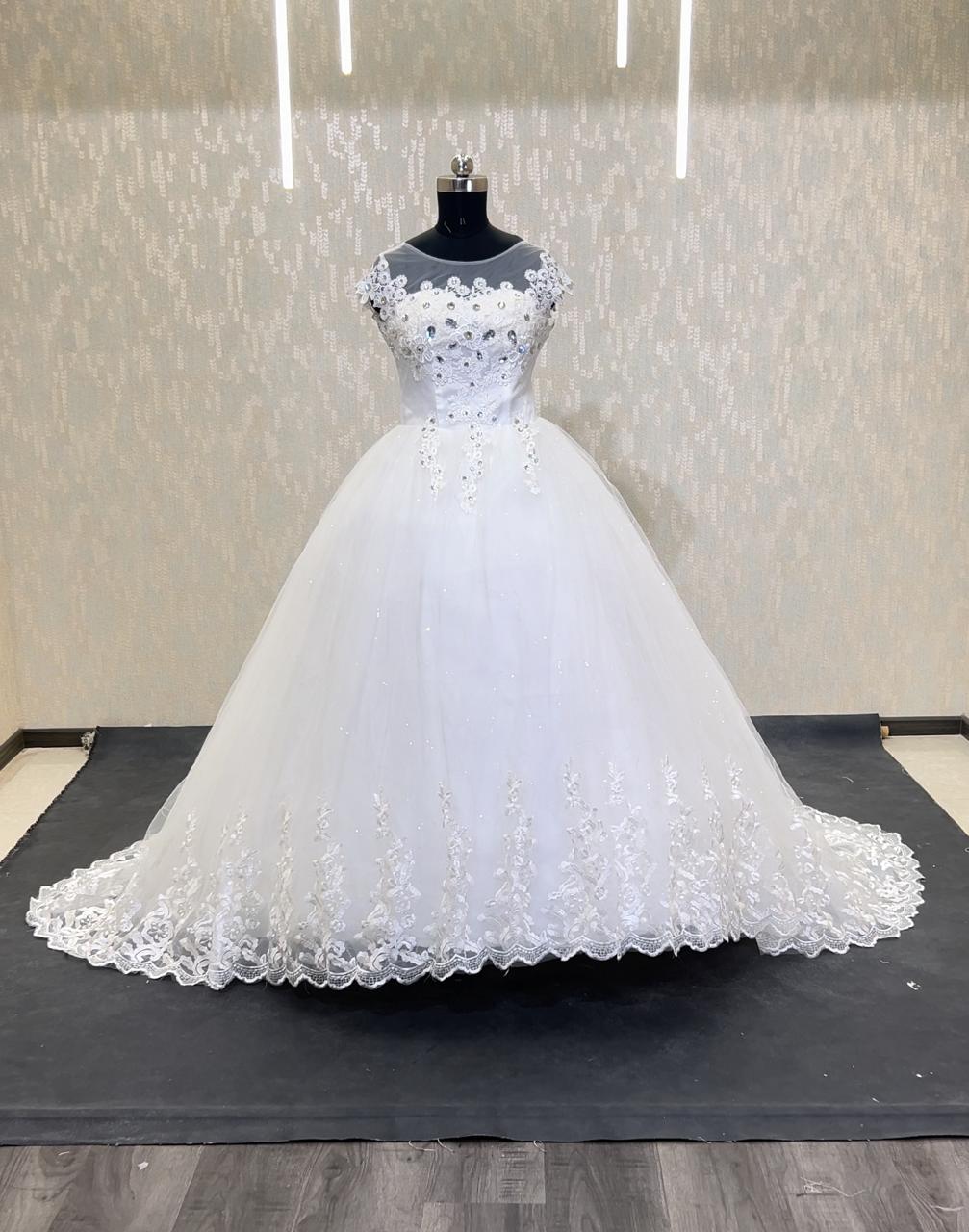 GownLink Stunning White Catholic Wedding Train Gown with Beaded Lace GLHMD16050083T