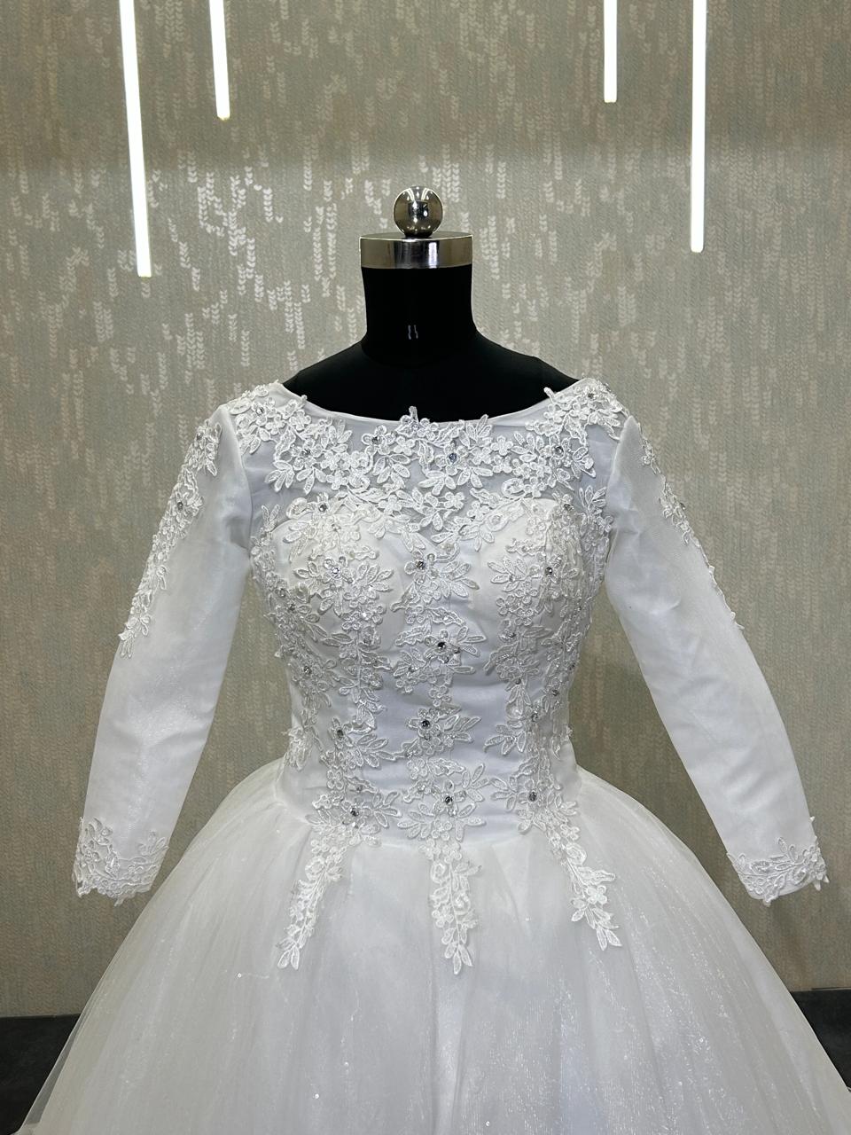 neck cover white marriage frock