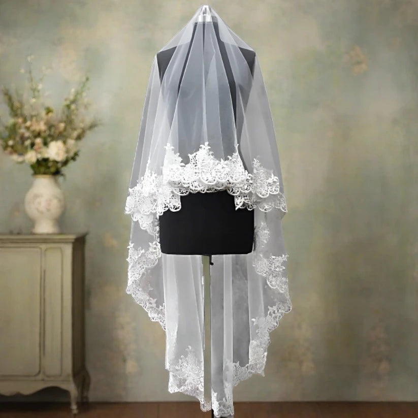 "Graceful Devotion White Veil for Christian and Catholic Bridal Elegance."